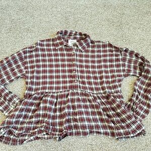 Japna Red White and Black Plaid Peplum Button-Up Top